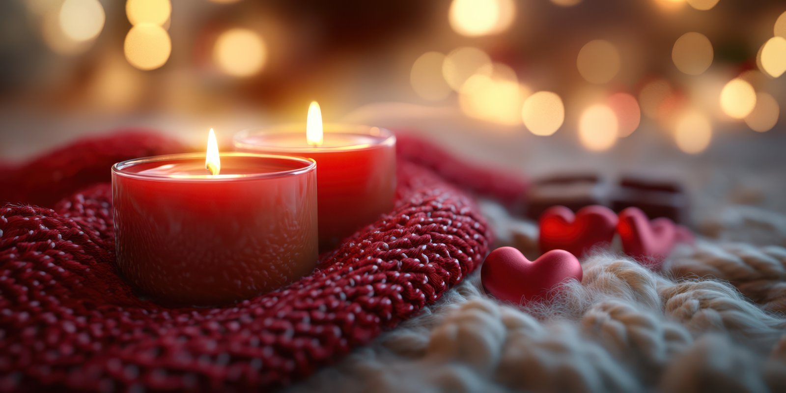 Romantic candles and heart decorations create an intimate atmosphere for a special occasion